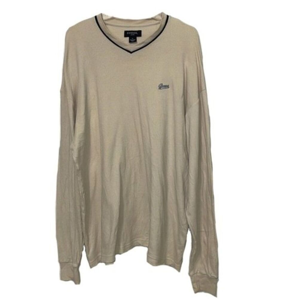 Vintage GUESS Cream Ivory Rib Knit Sweater Mens XL Cotton Pullover Long Sleeves